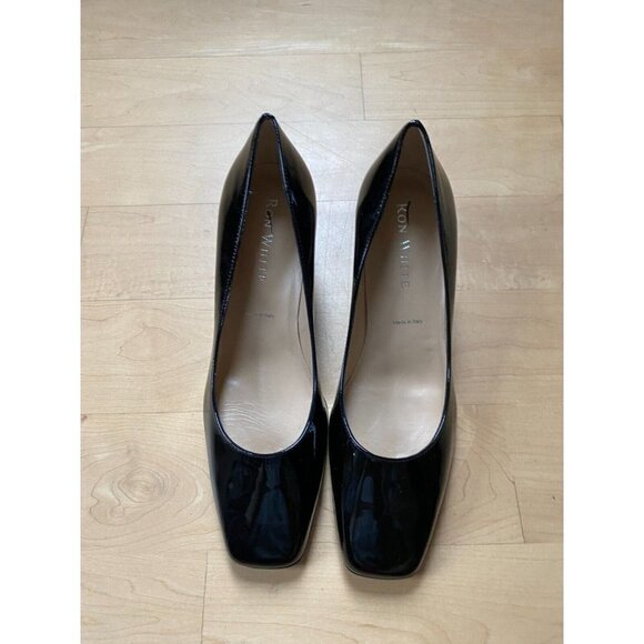 Ron White "Lizbeth" square toe block heel BNWT Italy black pump patent - Picture 2 of 9